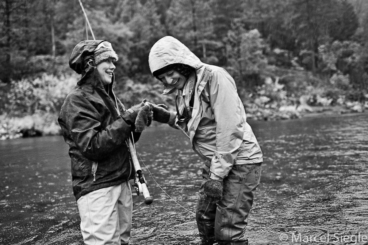 Allison and Kara Tripp, sharing a good chuckle after watching her lose her first steelhead on the swing...Oh' yeah and her meat whistle!
